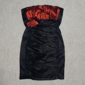 Vintage Red & Black Runched Strapless Bodycon Mini Formal Homecoming Prom Dress